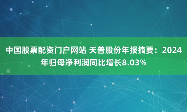 中国股票配资门户网站 天普股份年报摘要：2024年归母净利润同比增长8.03%